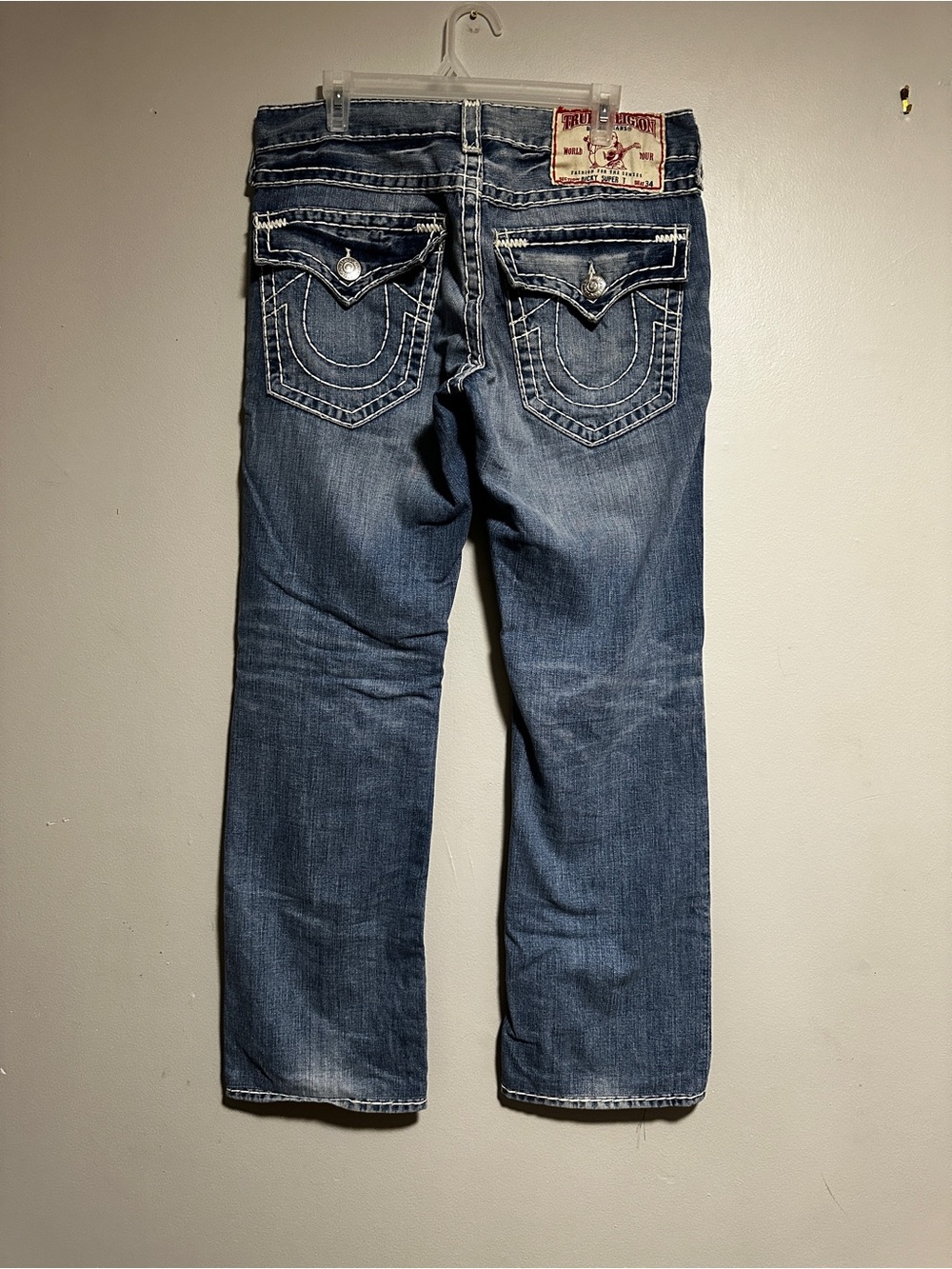 True Religion Ricky Super T Medium Wash Back-Pocket Jeans with Stitch Detail